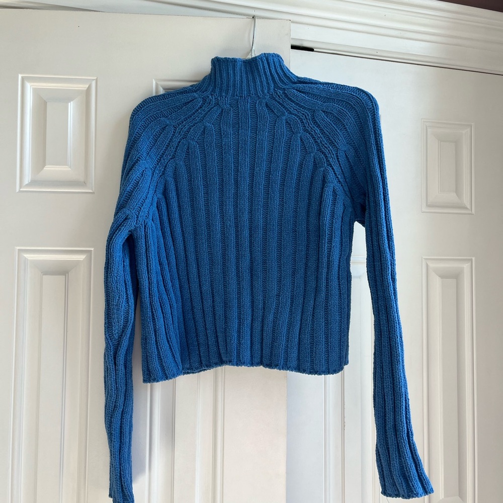 Women's Blue Ribbed Sweater - Picture 2 of 2
